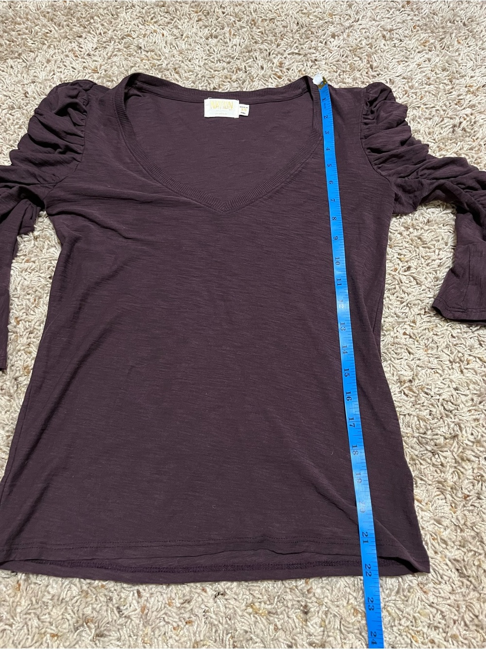 Nation LTD Sylvia Ruched Flounce V-Neck Blouse Top Eggplant Feminine FestivalXS - Picture 4 of 8